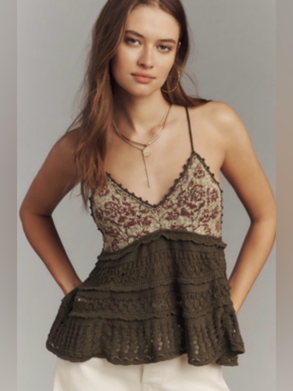 BY ANTHROPOLOGIE FLORAL CROCHET BABYDOLL SWEATER TANK Size M